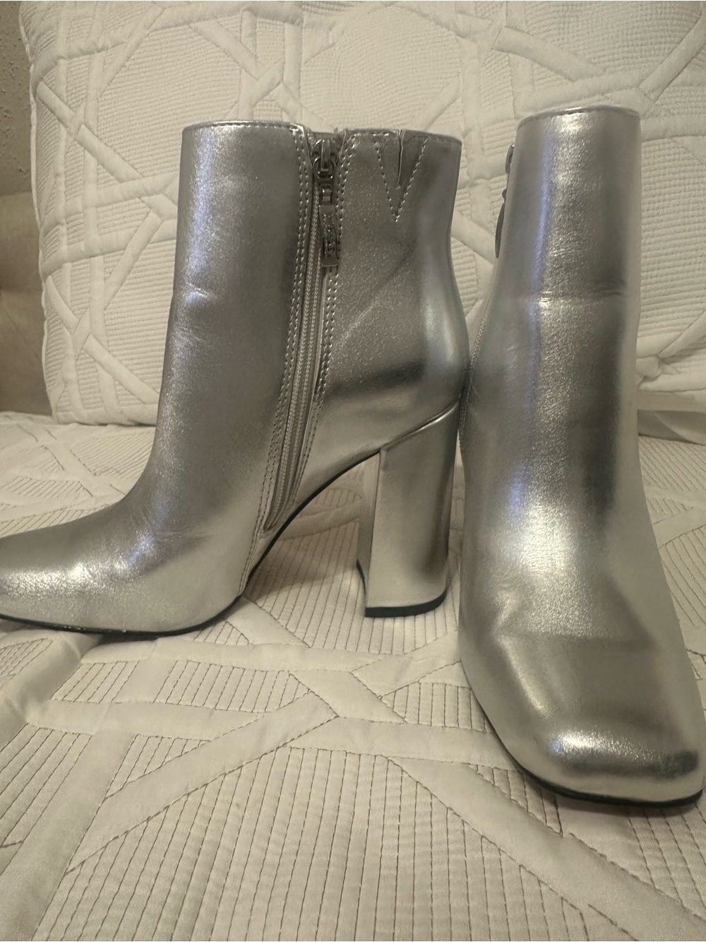 Michael Shannon Metallic Silver Block Heel Ankle Boots